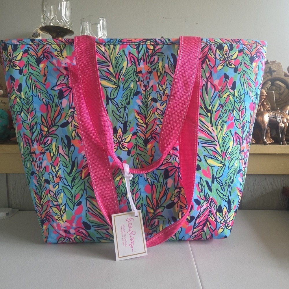Lilly Pulitzer Hot Spot Blue Pink Green Soft Insulated Beach Cooler Tote Bag NEW